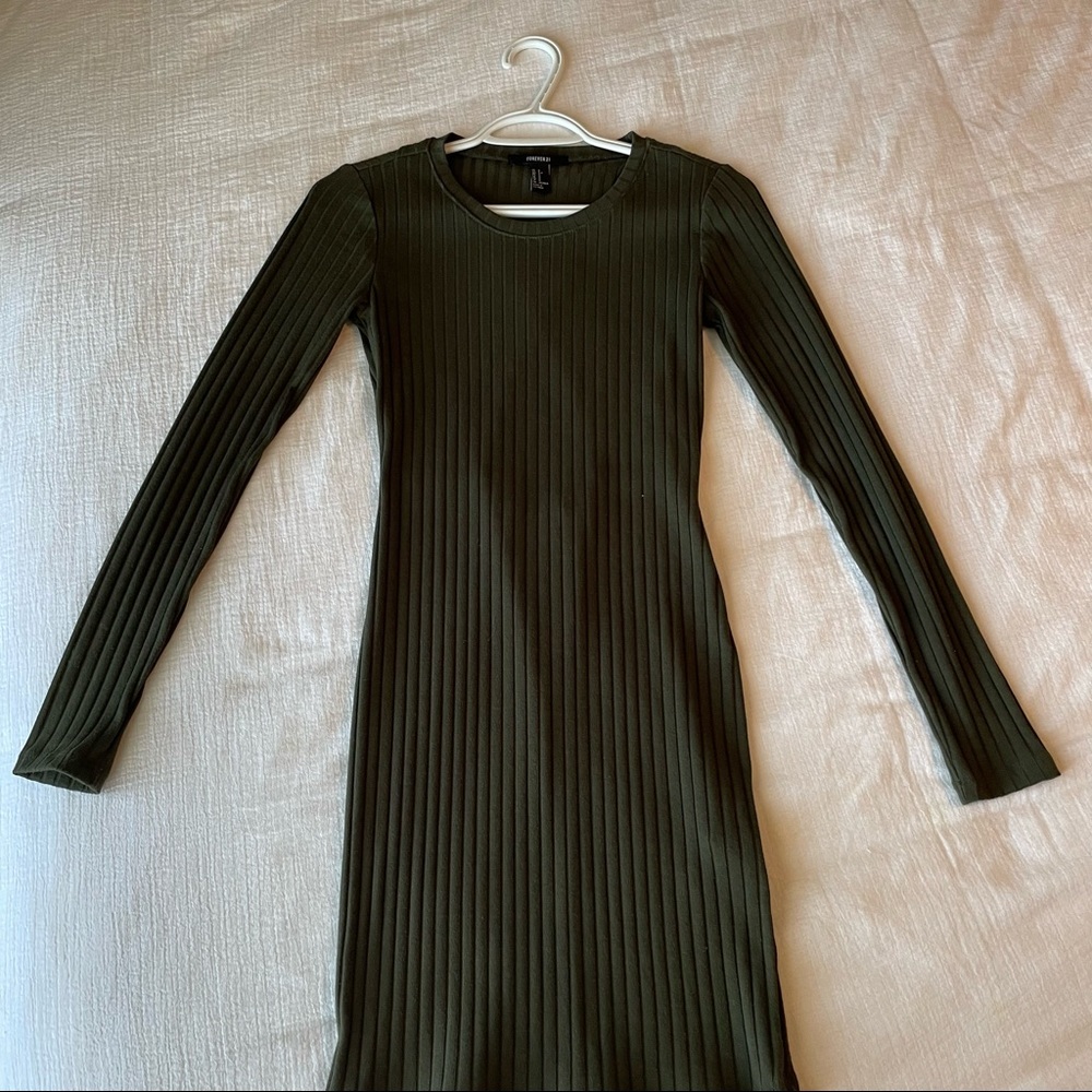 Olive green long sleeve bodycon dress